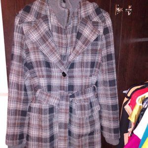 Gray and plaid peacoat